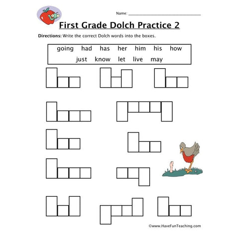 First Dolch Worksheet 2