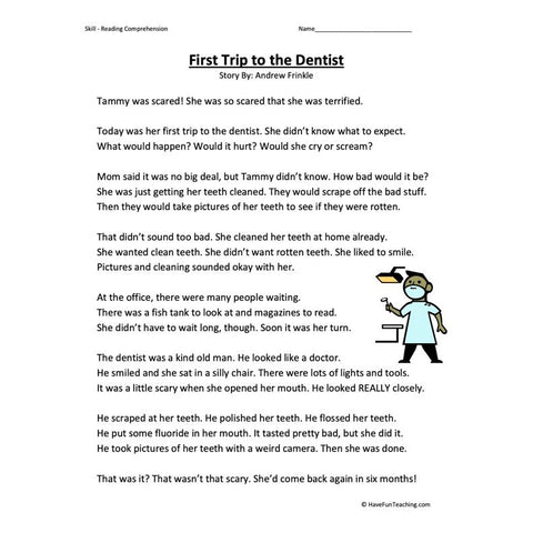 First Trip to the Dentist Worksheet