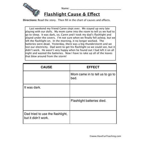Flashlight Cause Effect Worksheet