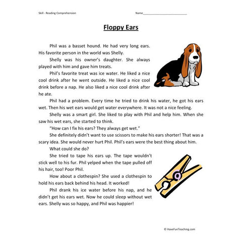Floppy Ears Reading Comprehension Worksheet