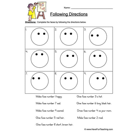Follow Directions Worksheet