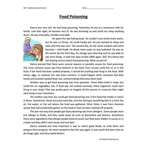 Food Poisoning Reading Comprehension Worksheet