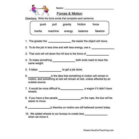 Forces Motion Worksheet