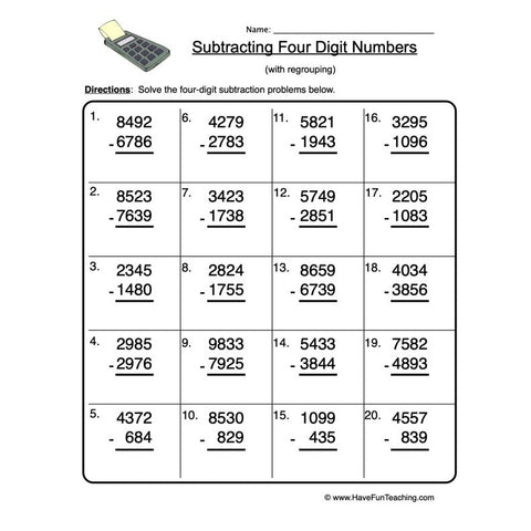 Four Digit Subtraction Worksheet 2