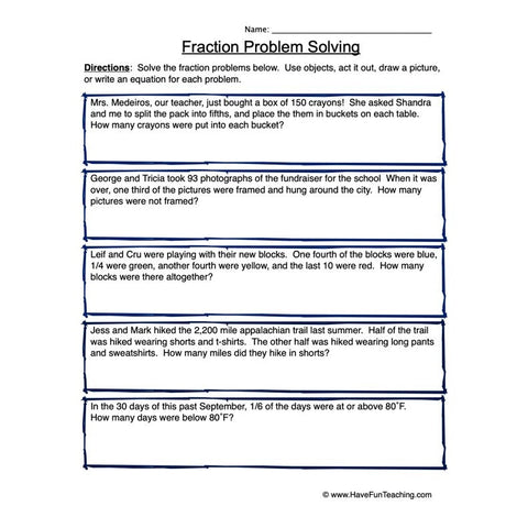 Fraction Problem Solving Worksheet