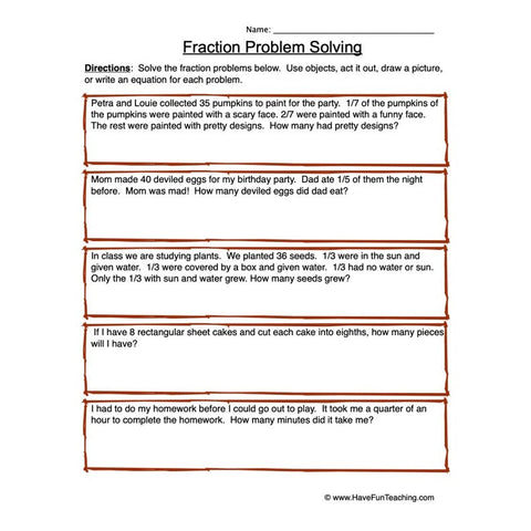 Fraction Problem Solving Worksheet 2