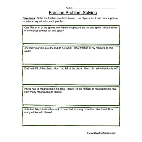 Fraction Problem Solving Worksheet 3