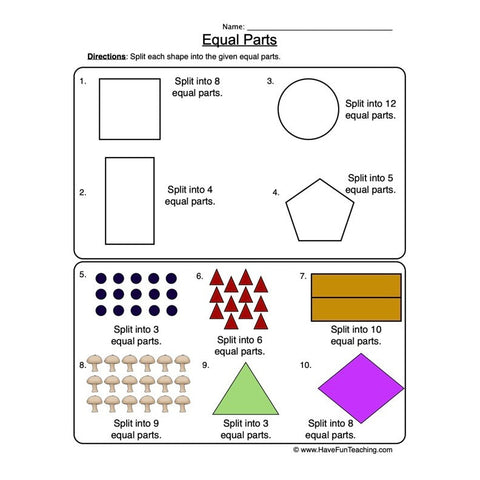 Fractions Equal Parts Worksheet