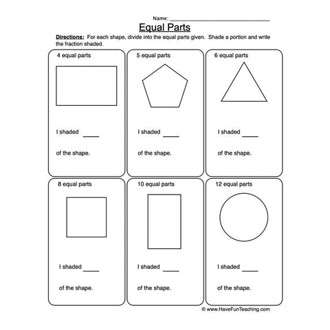 Fractions Equal Parts Worksheet 2