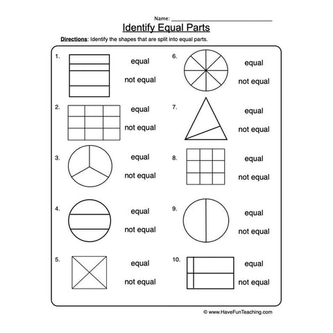 Fractions Equal Parts Worksheet 3