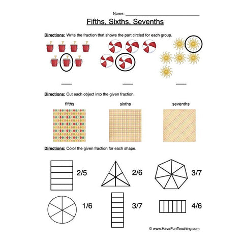 Fractions Fifth Sixth Seventh Worksheet