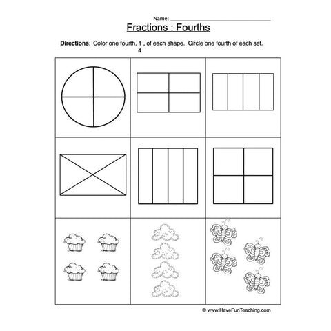 Fractions Fourths Worksheet