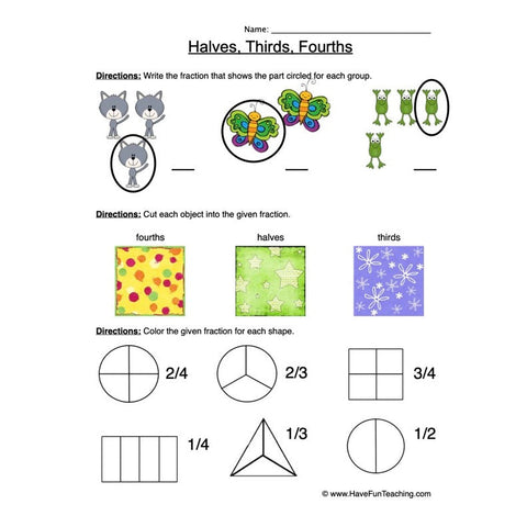 Fractions Half Third Fourth Worksheet