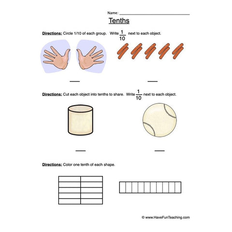 Fractions Tenth Worksheet
