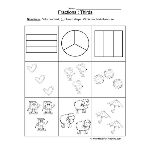 Fractions Thirds Worksheet