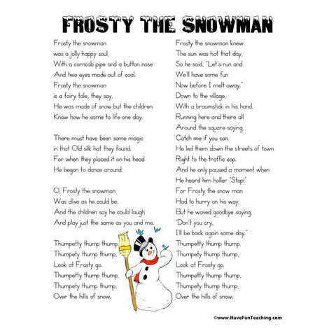 Frosty the Snowman Lyrics Worksheet