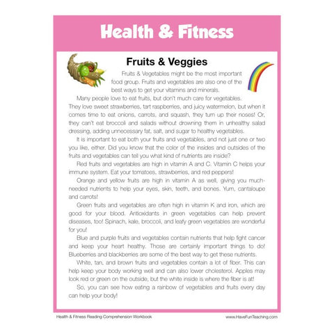 Fruits and Veggies Health and Fitness Reading Comprehension Worksheet
