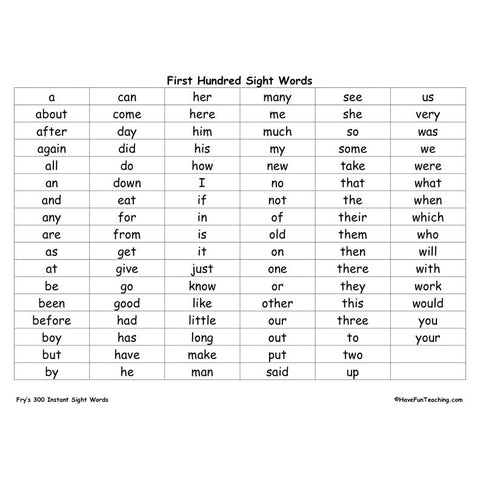 Frys 300 Sight Words Worksheet 3