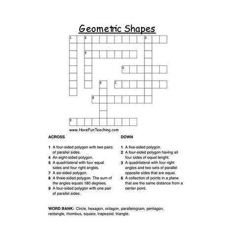Geometric Shapes Crossword Puzzle Worksheet