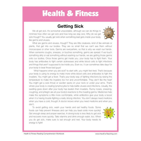 Getting Sick Health and Fitness Reading Comprehension Worksheet