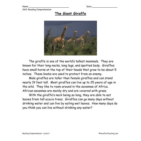 Giant Giraffe Worksheet
