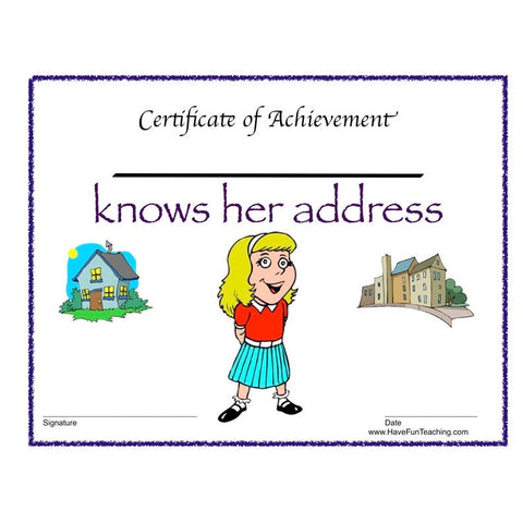 Girl Address Certificate Worksheet