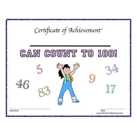 Girl Count 100 Certificate Worksheet