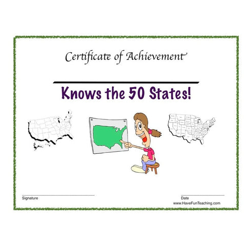 Girl Knows States Certificate Worksheet