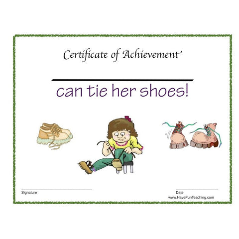 Girl Tie Shoes Certificate Worksheet