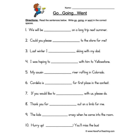 Go Going Went Worksheet
