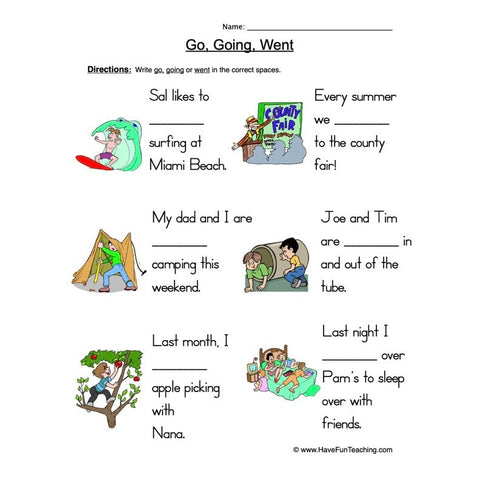 Go Going Went Worksheet 2