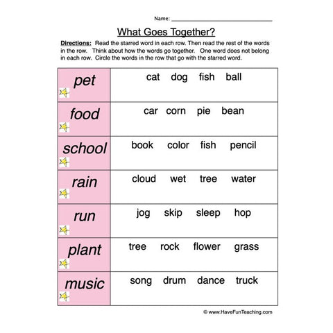 Go Together Worksheet 2