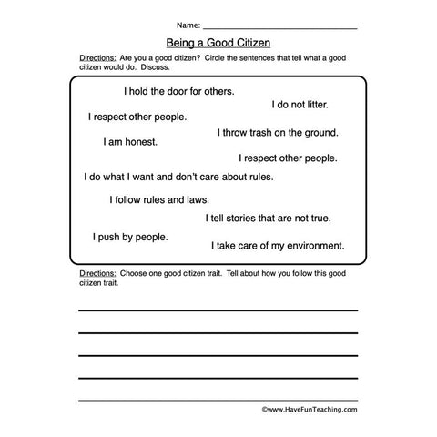 Good Citizen Worksheet