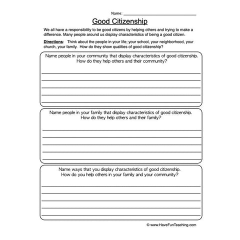 Good Citizenship Worksheet 2