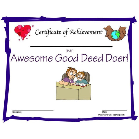 Good Deeds Boy Certificate Worksheet