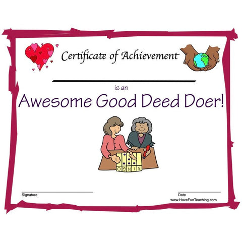 Good Deeds Girl Certificate Worksheet