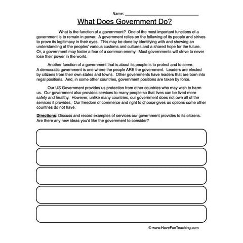 Government Functions Worksheet