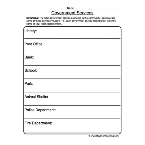 Government Services Worksheet