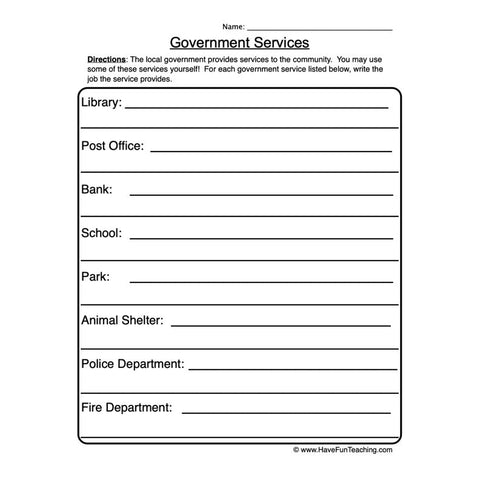Government Services Worksheet 2
