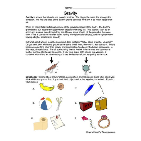 Gravity Worksheet 2