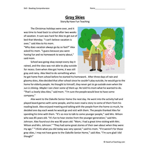 Gray Skies Reading Comprehension Worksheet