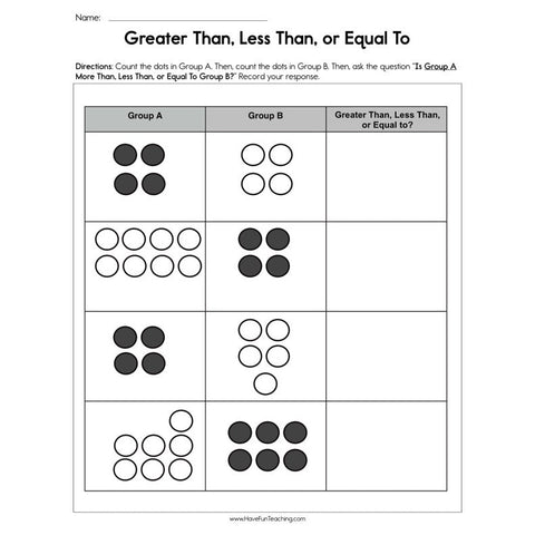 Greater Than Less Than or Equal to Worksheet