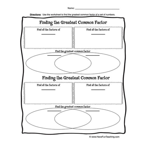 Greatest Common Factor Worksheet 2