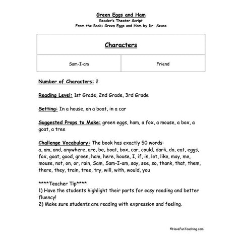 Green Eggs and Ham Worksheet 3