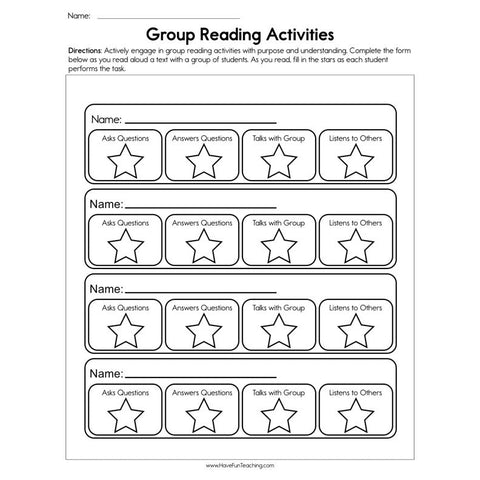 Group Reading Activities Worksheet
