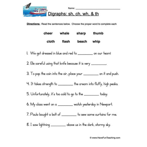 H Digraphs Worksheet