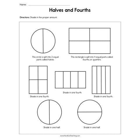 Halves and Fourths Worksheet