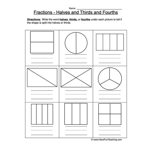 Halves Thirds Fourths Worksheet
