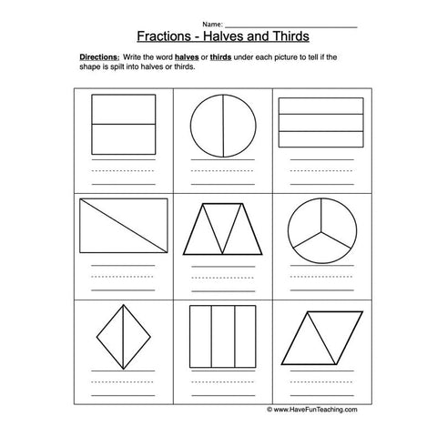 Halves Thirds Worksheet