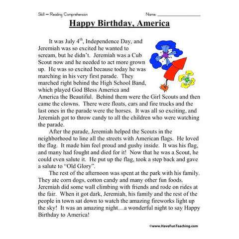 Happy Birthday America Worksheet